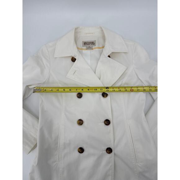 Michael Kors White Double Breasted Raincoat with Tortoise Shell Buttons Medium - Picture 6 of 9